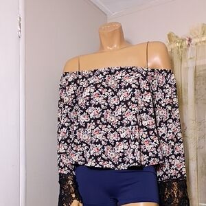 Haute Monde Navy Floral Off-Shoulder Blouse